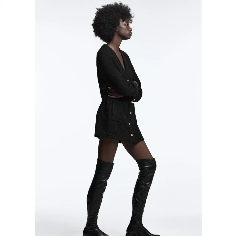 ZARA BLACK TEXTURED WEAVE TWEED DRESS - Picture 3 of 6